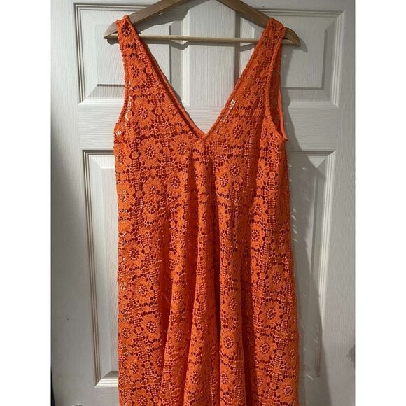 Zara langes Kleid Lochspitze orange rot Lachs Sommerkleid Strand Limited,Small - Picture 2 of 12